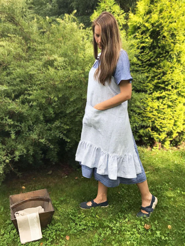 Linen Pinafore Apron With Ruffle, Striped Pinafore Apron Woman