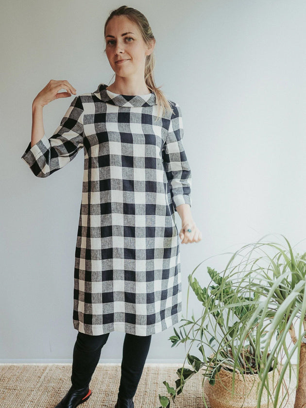 Linen Tunic Dress with Raised Collar 'Jackie' - Linenbee Linen Tunic Dress with Raised Collar 'Jackie' - Linenbee