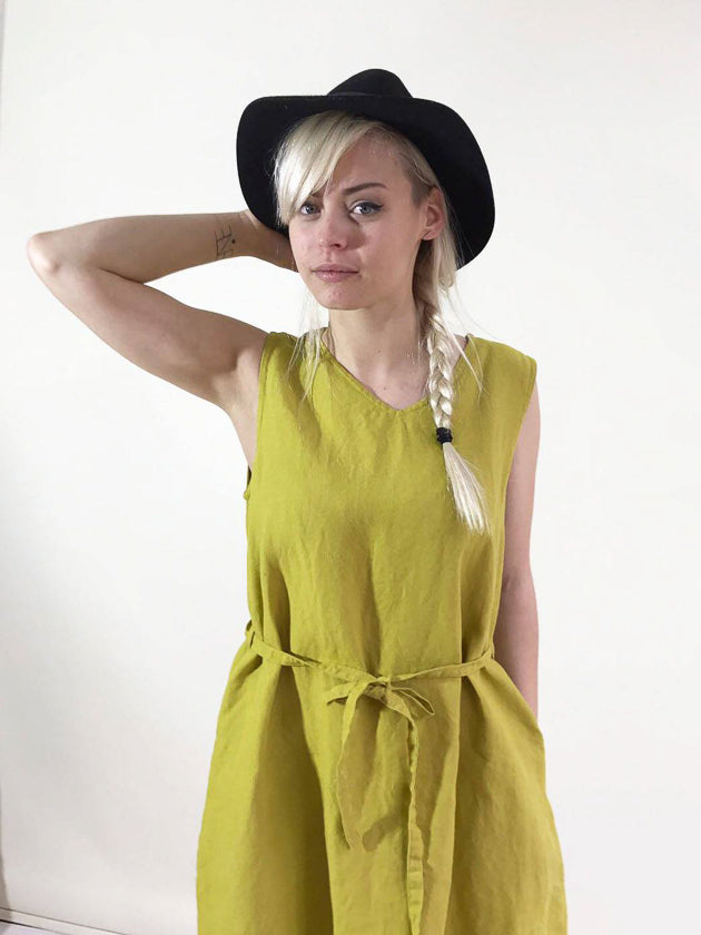 Sleeveless Linen Tunic Dress &#39;Laura&#39; with V neckline
