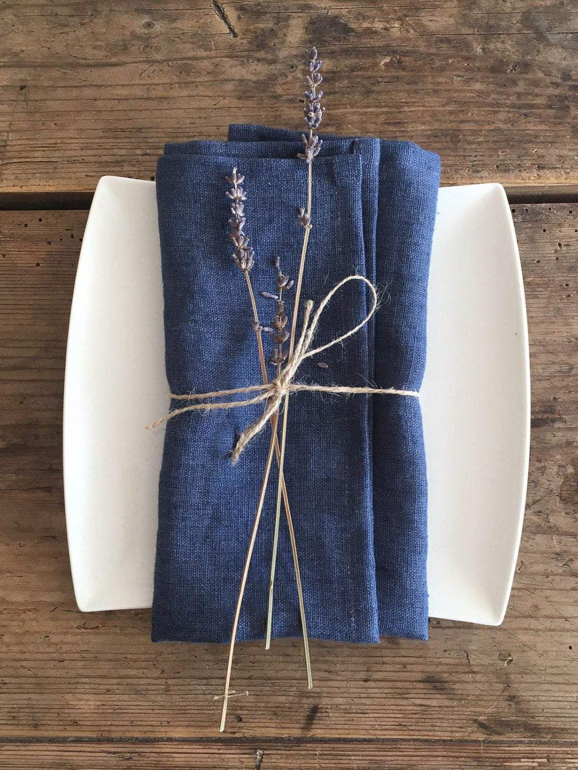 8 Blue Linen Napkins, Christmas table-Linenbee