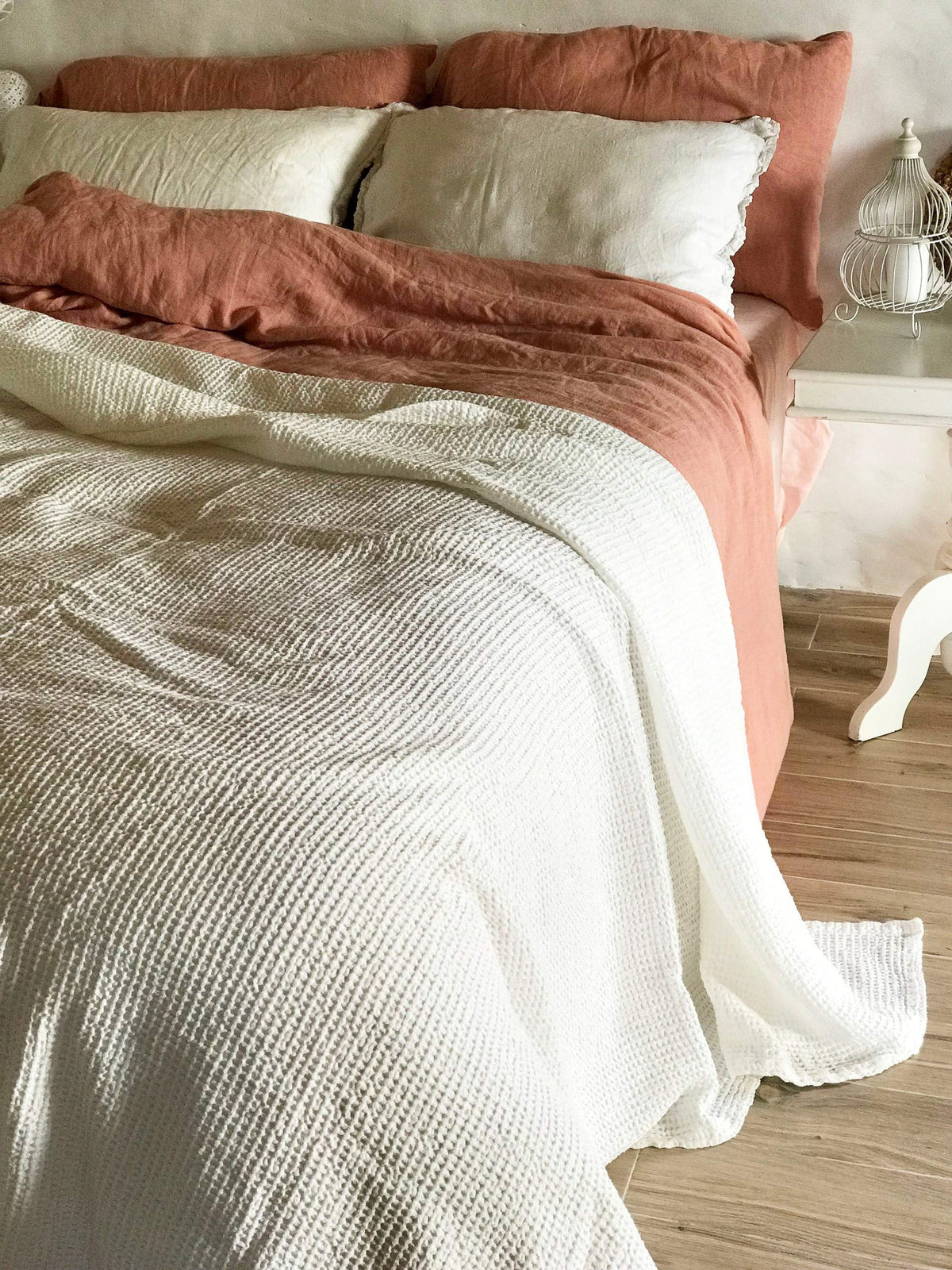 White Blanket, Linen and Cotton blend blanket-Linenbee