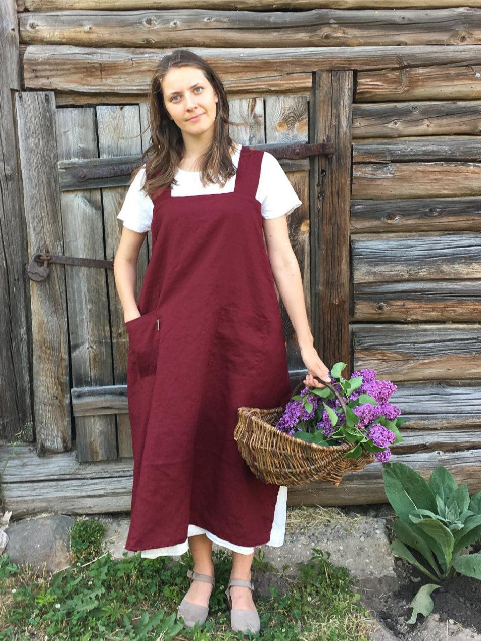 Linen Pinafore Apron, Japanese Apron - Linenbee Linen Pinafore Apron, Japanese Apron - Linenbee