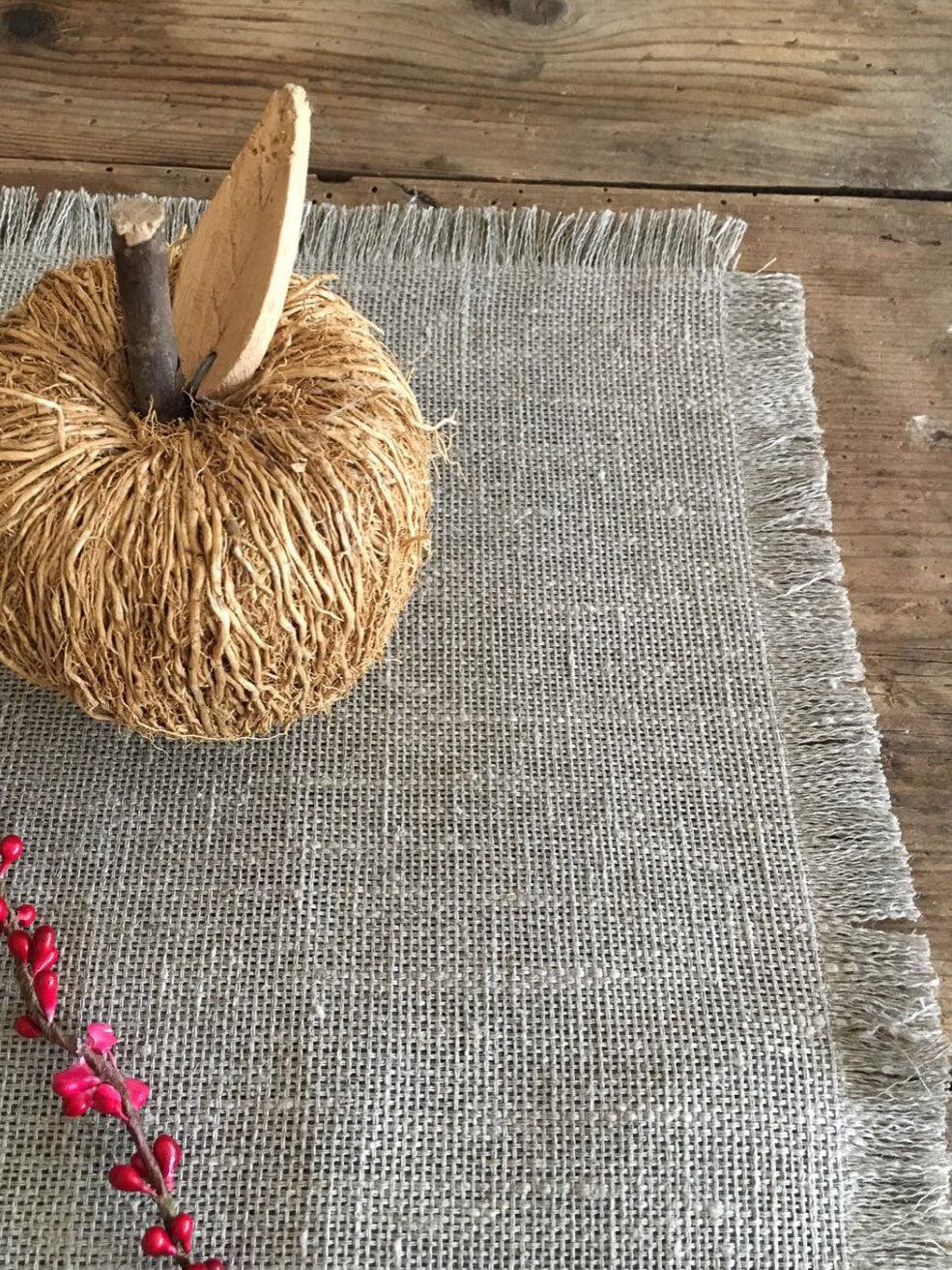 Burlap Placemats with Frayed Edges, set of linen placemats. Natural Placemats-Linenbee