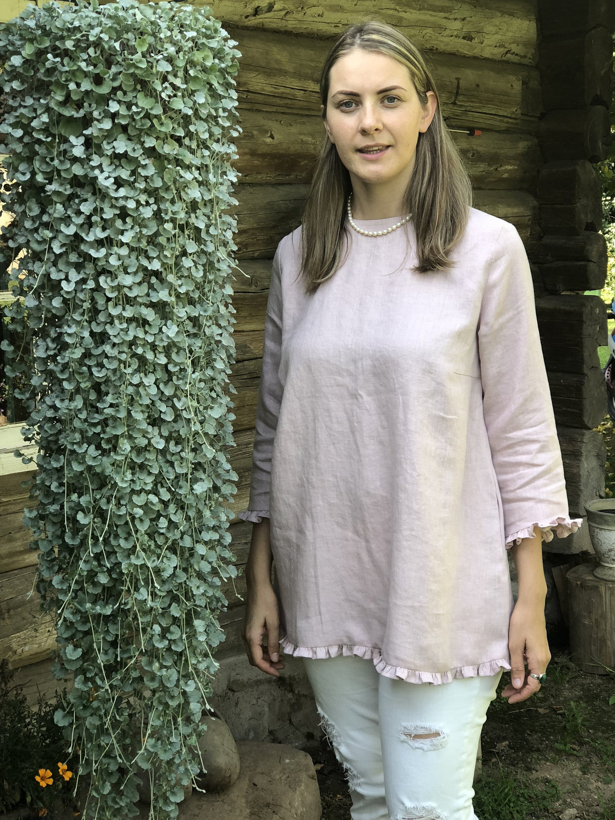 Linen Tunic with Ruffles &#39;Shirley&#39;, elegant linen tunic top-Linenbee