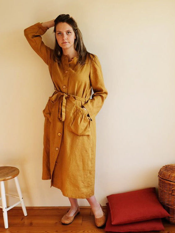 Long Robe &quot;Ofelia&quot;, Long Sleeve Robe-Linenbee