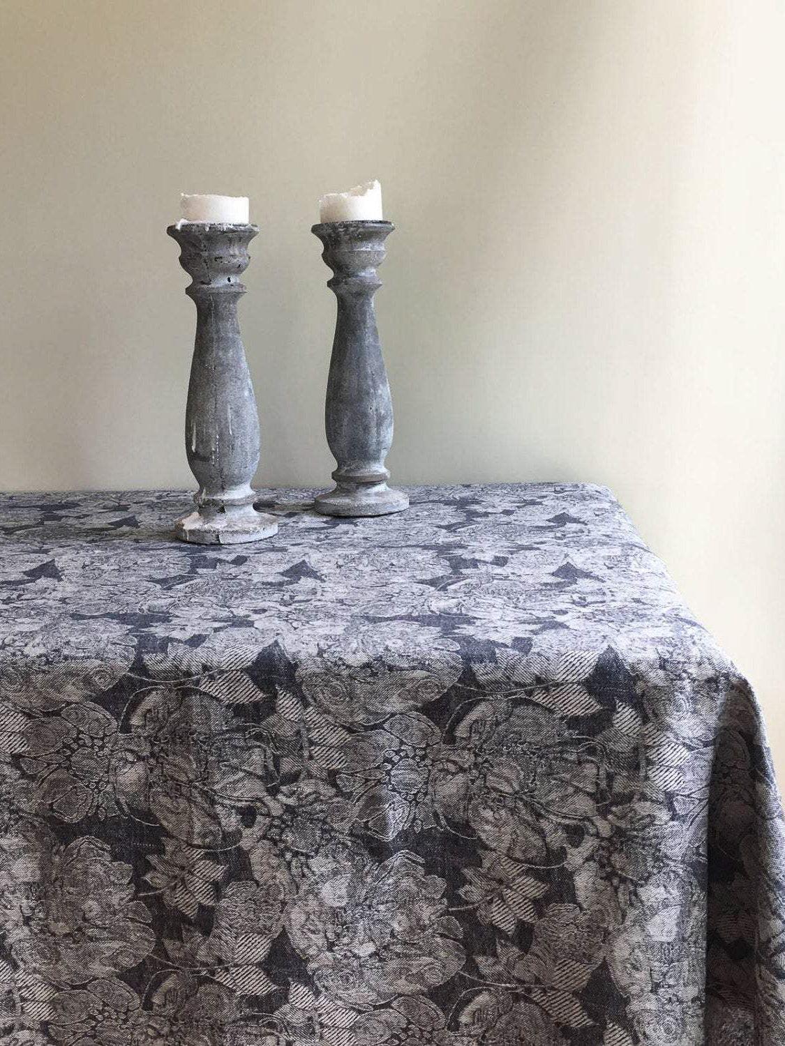 Dark Tablecloth with Frayed Edges, Linen Table Cloth-Linenbee