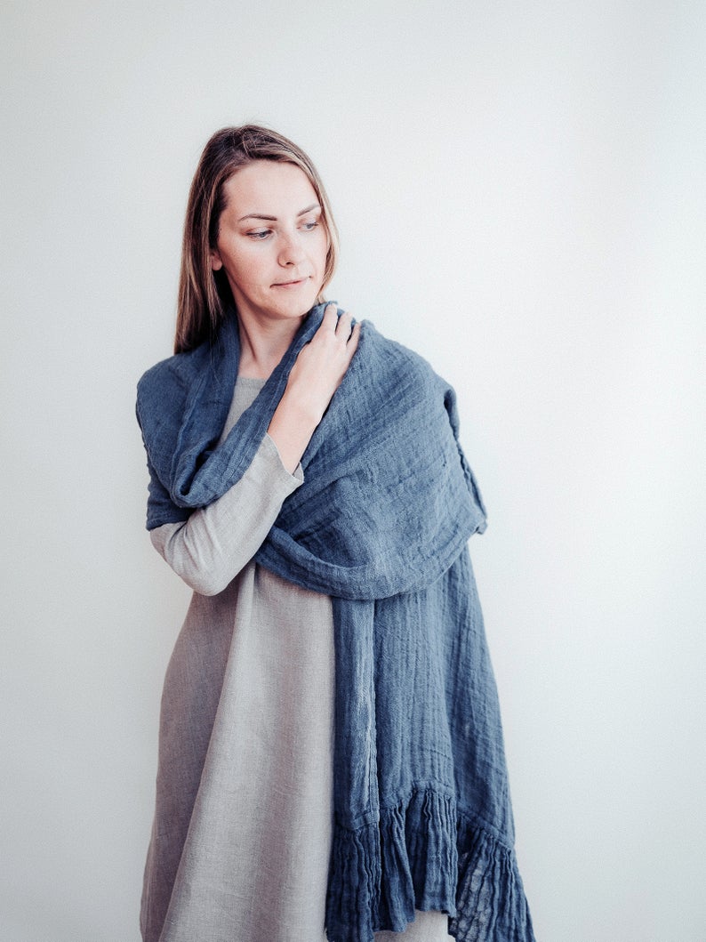 Blue Linen Scarf - Linenbee