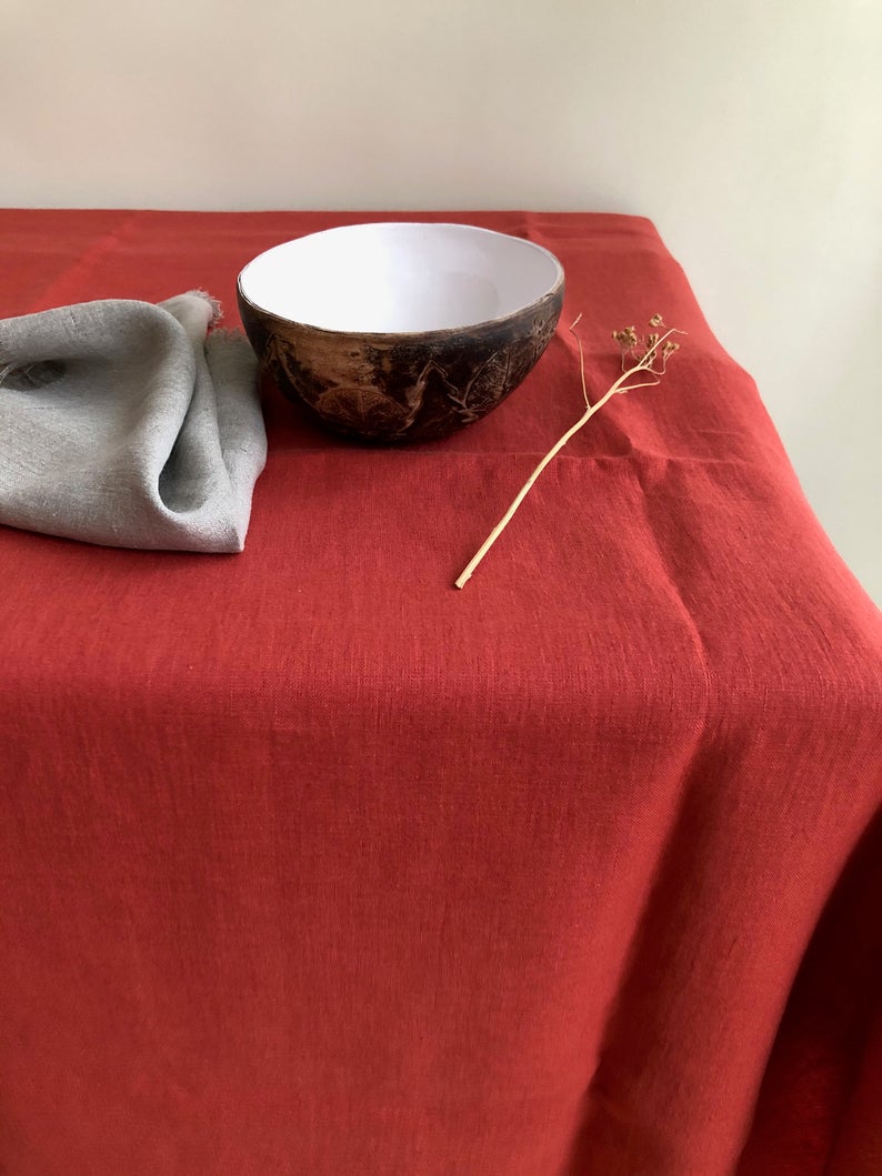 Clay Orange Linen tablecloth, Linen table cloth