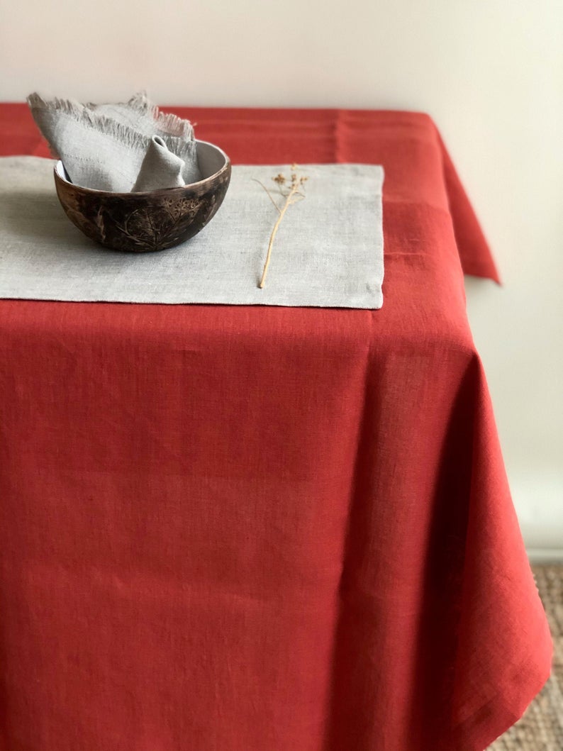 Clay Orange Linen tablecloth, Linen table cloth