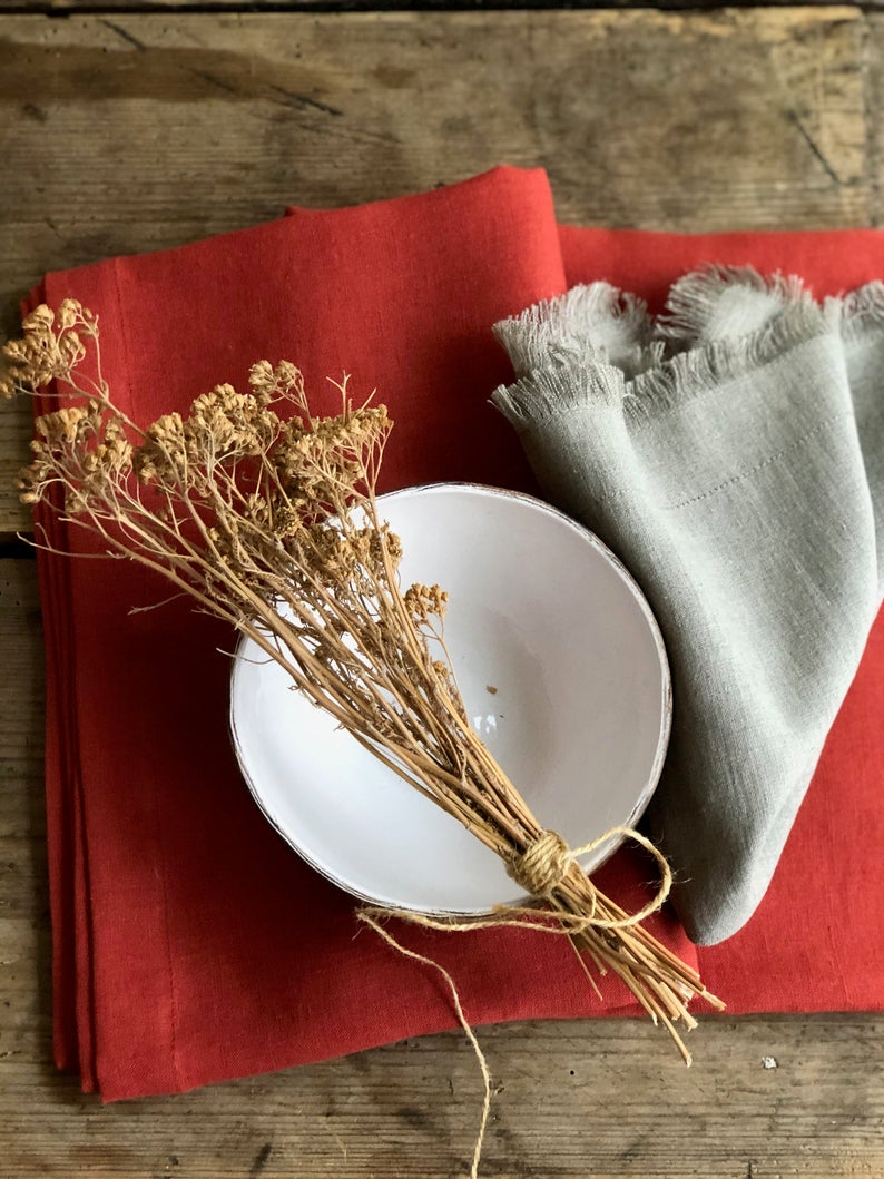 Clay Orange Linen tablecloth, Linen table cloth