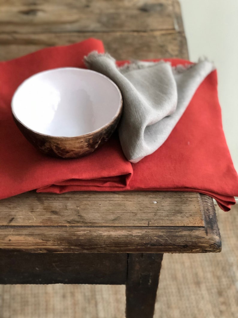 Clay Orange Linen tablecloth, Linen table cloth