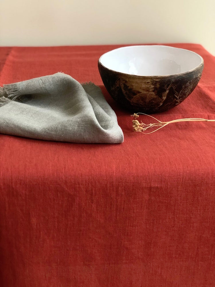 Clay Orange Linen tablecloth, Linen table cloth
