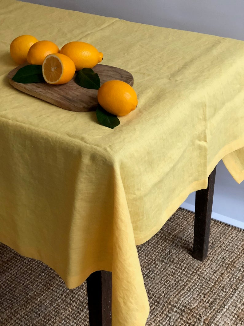 Yellow Linen tablecloth, Custom Sized Tablecloth