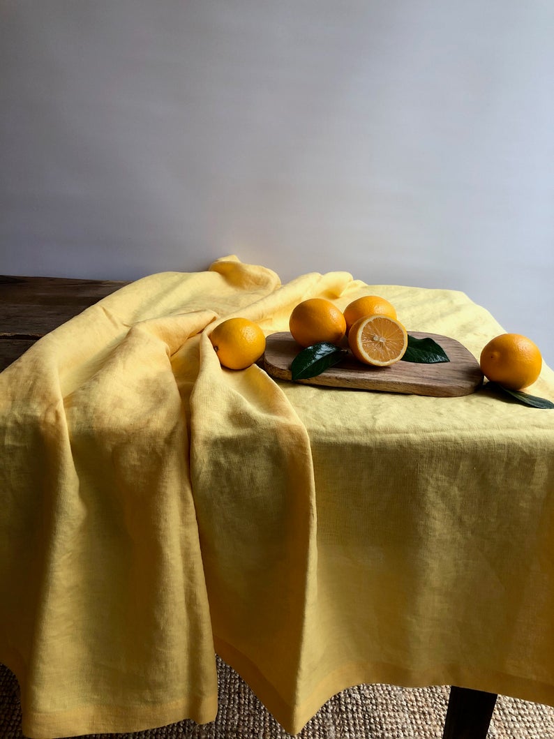 Yellow Linen tablecloth, Custom Sized Tablecloth