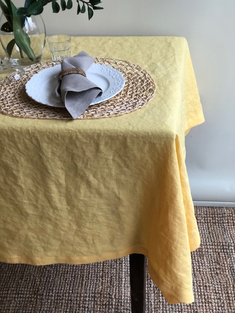 Yellow Linen tablecloth, Custom Sized Tablecloth