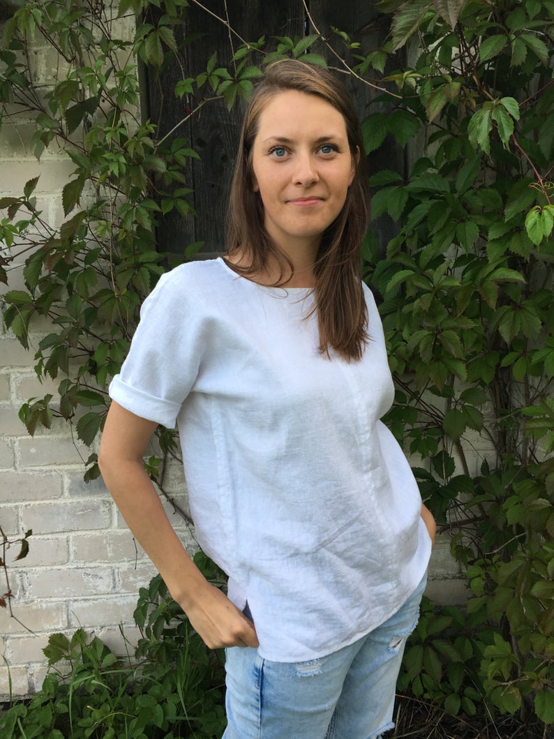 Ready to Ship: White Linen Shirt, Size L