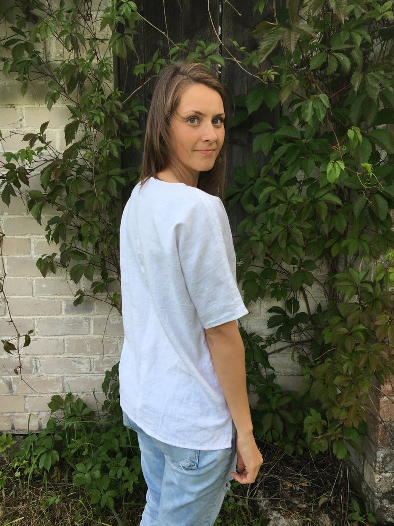 Ready to Ship: White Linen Shirt, Size L