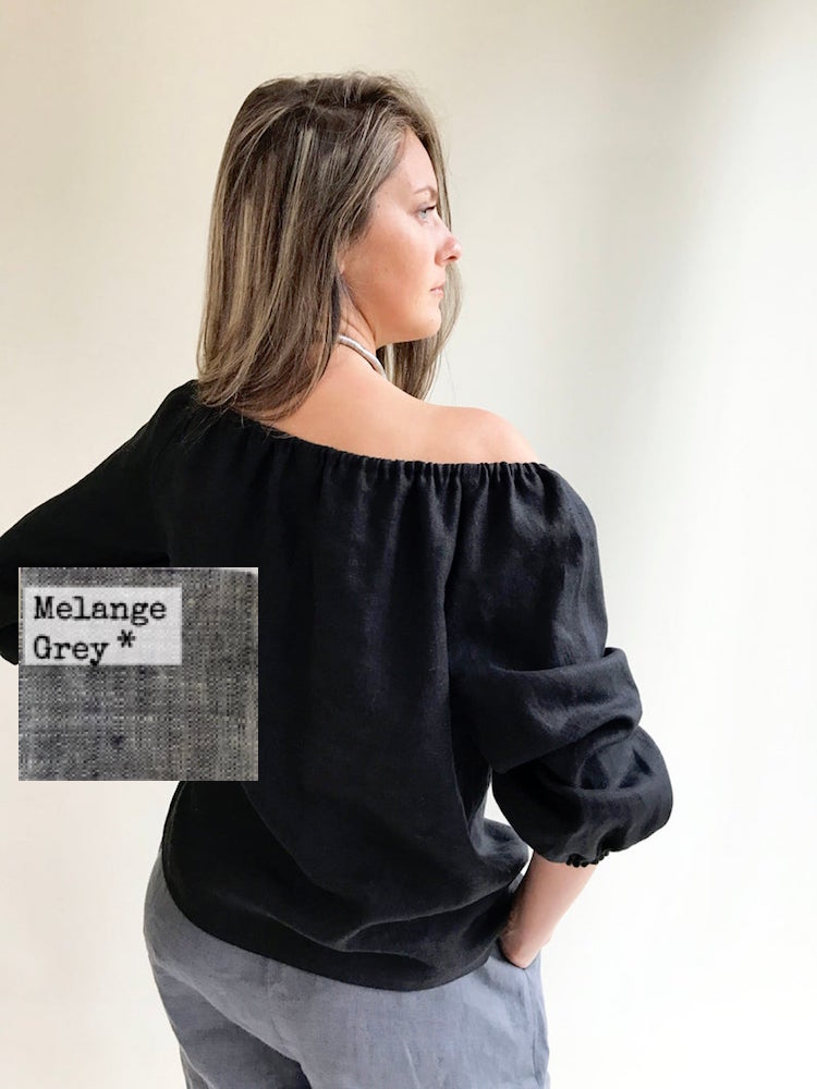 Ready to Ship: Melange Grey Off the shoulder Top, Size XL