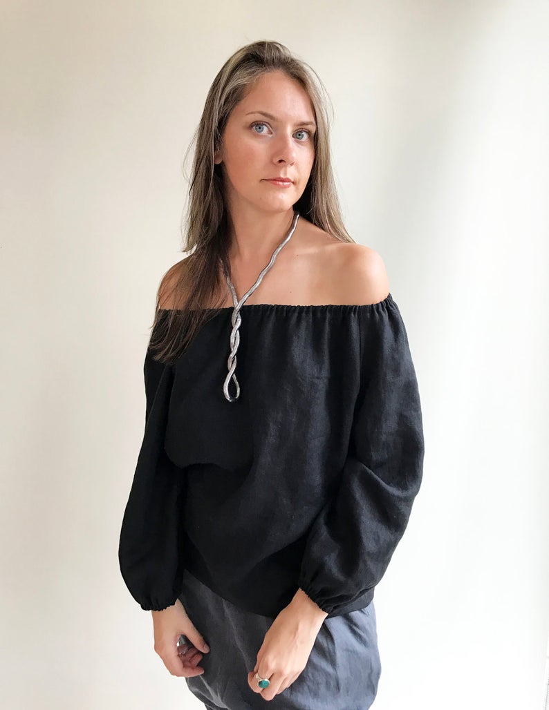 Ready to Ship: Melange Grey Off the shoulder Top, Size XL