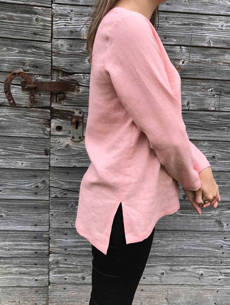 Ready to Ship: Linen Tunic Top with Long Sleeves, Size S/XS