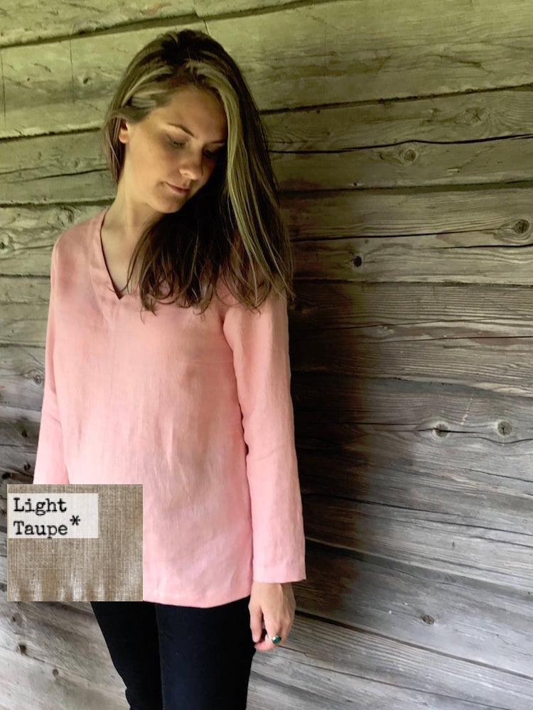 Ready to Ship: Linen Tunic Top with Long Sleeves, Size S/XS