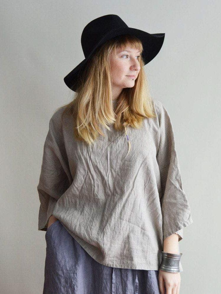 Oversized linen top, boxy top-Linenbee