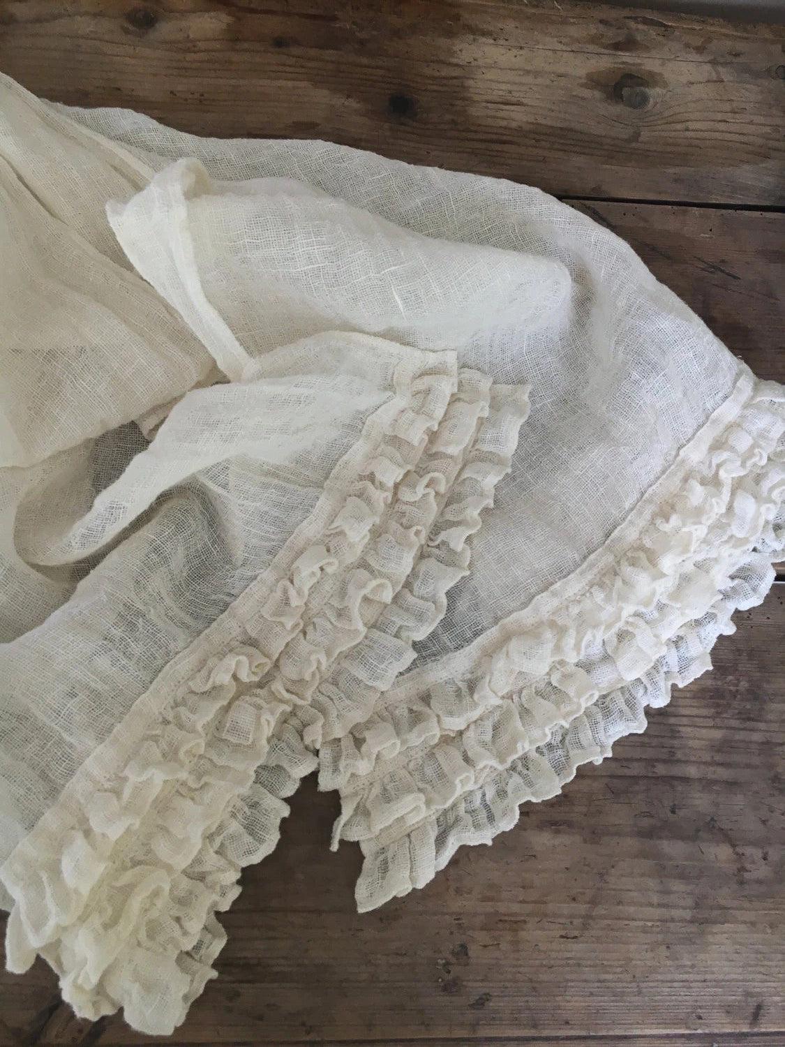 White Scarf, Linen Scarf With Ruffle-Linenbee
