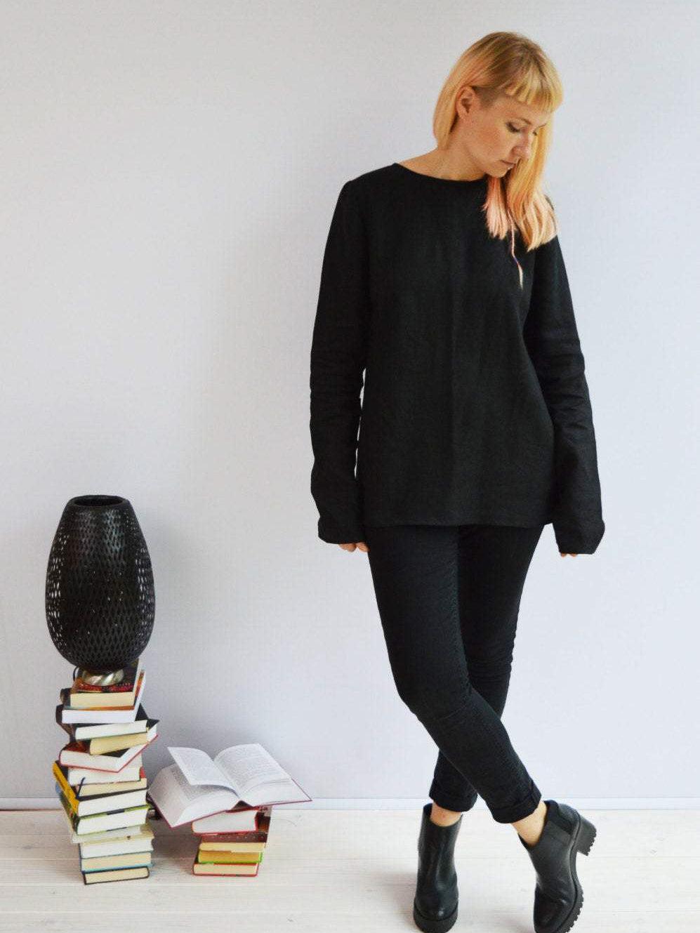 Linen Tunic Top with Long Sleeves, Linen Shirt with Sleeves-Linenbee