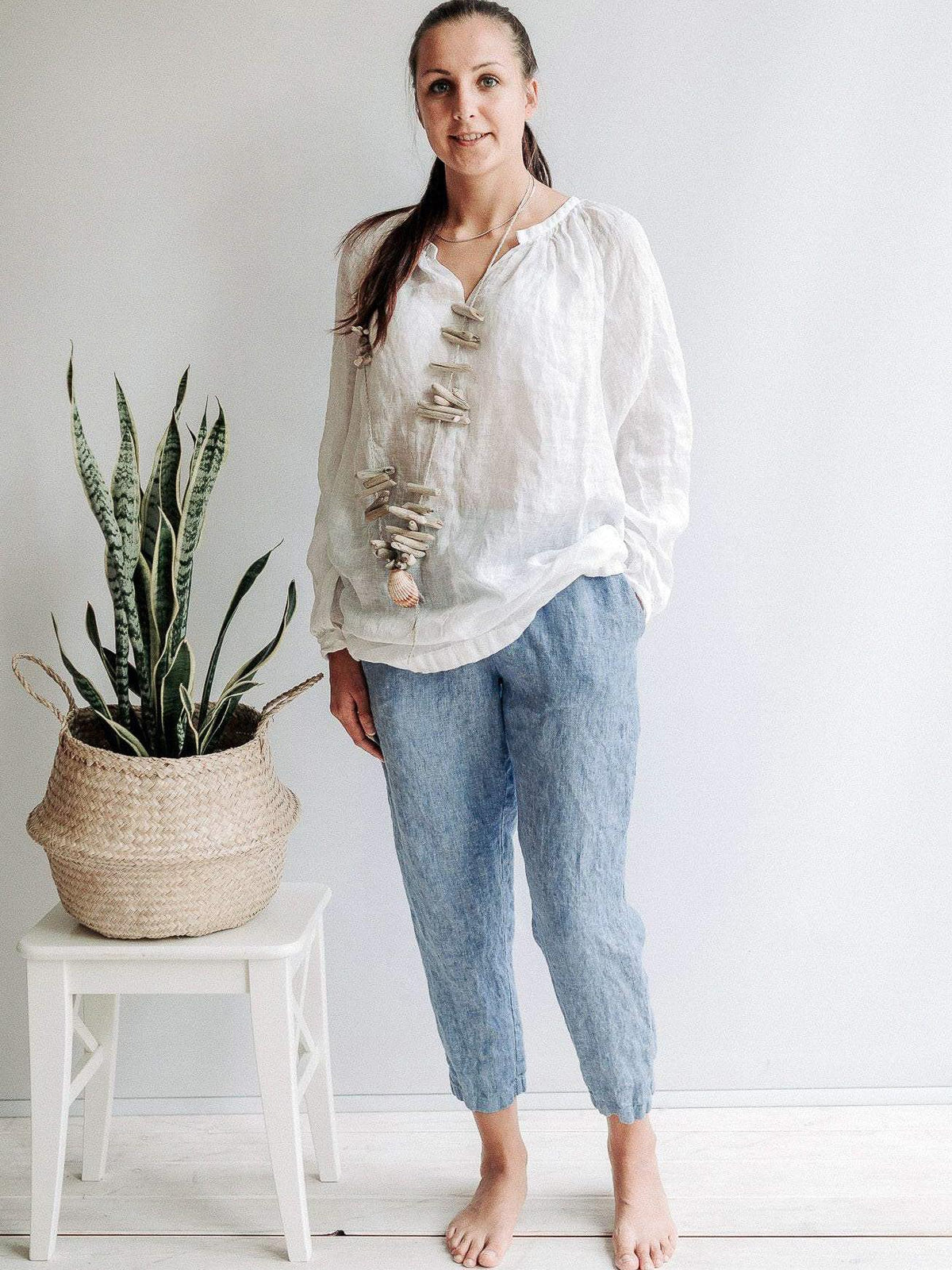 Pegged Capri Linen Pants, Linen Trousers-Linenbee