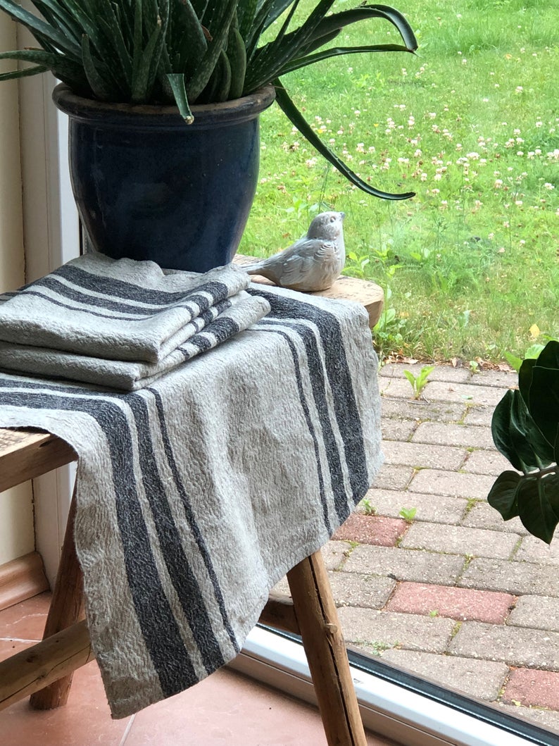 Set of Four Durable Linen tea towels, French kitchen towels