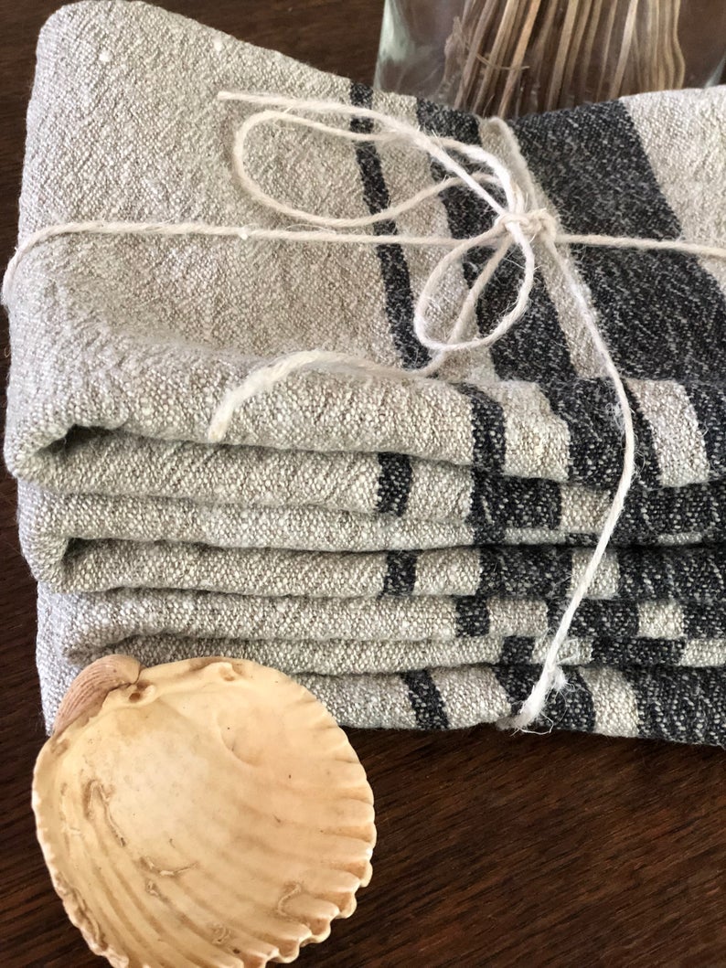 Set of Four Durable Linen tea towels, French kitchen towels