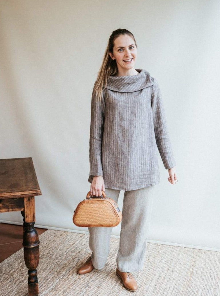 Linen Tunic with Raised Neck &#39;Charlotte&#39;